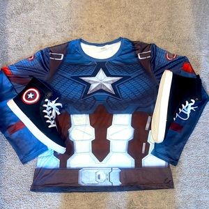 “CAPTAIN AMERICA” shoes from MARVEL with XL spandex long sleeve shirt